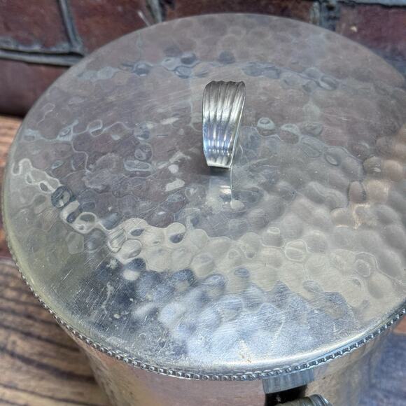 BW Buenilum Hammered Aluminum Ice Bucket 2 Handle Champagne Wine Holder Lid‎ MCM - Picture 5 of 9